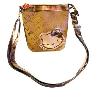 Hello Kitty Brown/Bronze Metallic Adjustable Strap Crossbody Canvas Bag
